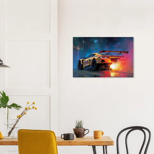Corvette C8.R canvas wall art displayed in a modern interior
