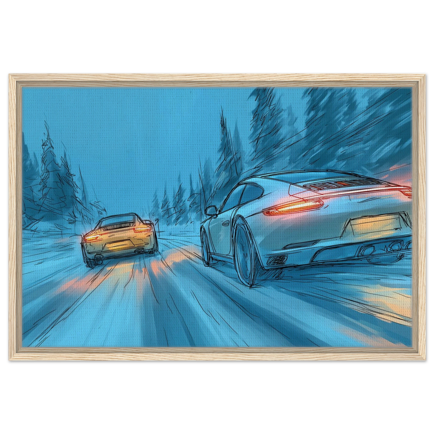Porsches racing in snow