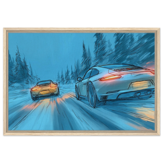 Porsches racing in snow