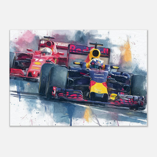 Red Bull and Ferrari F1 racers
