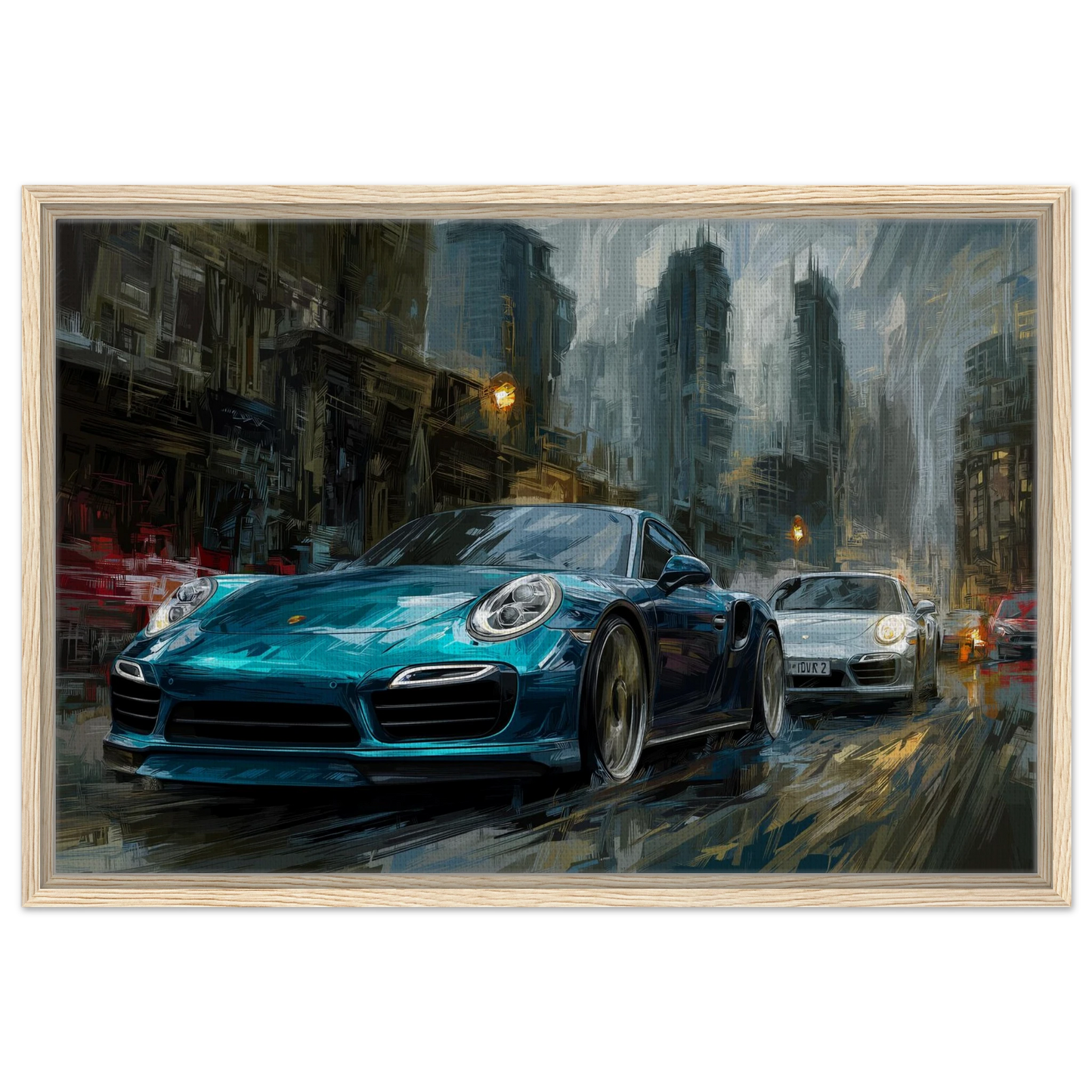 Turquoise Porsche in the city