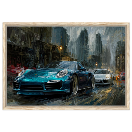 Turquoise Porsche in the city